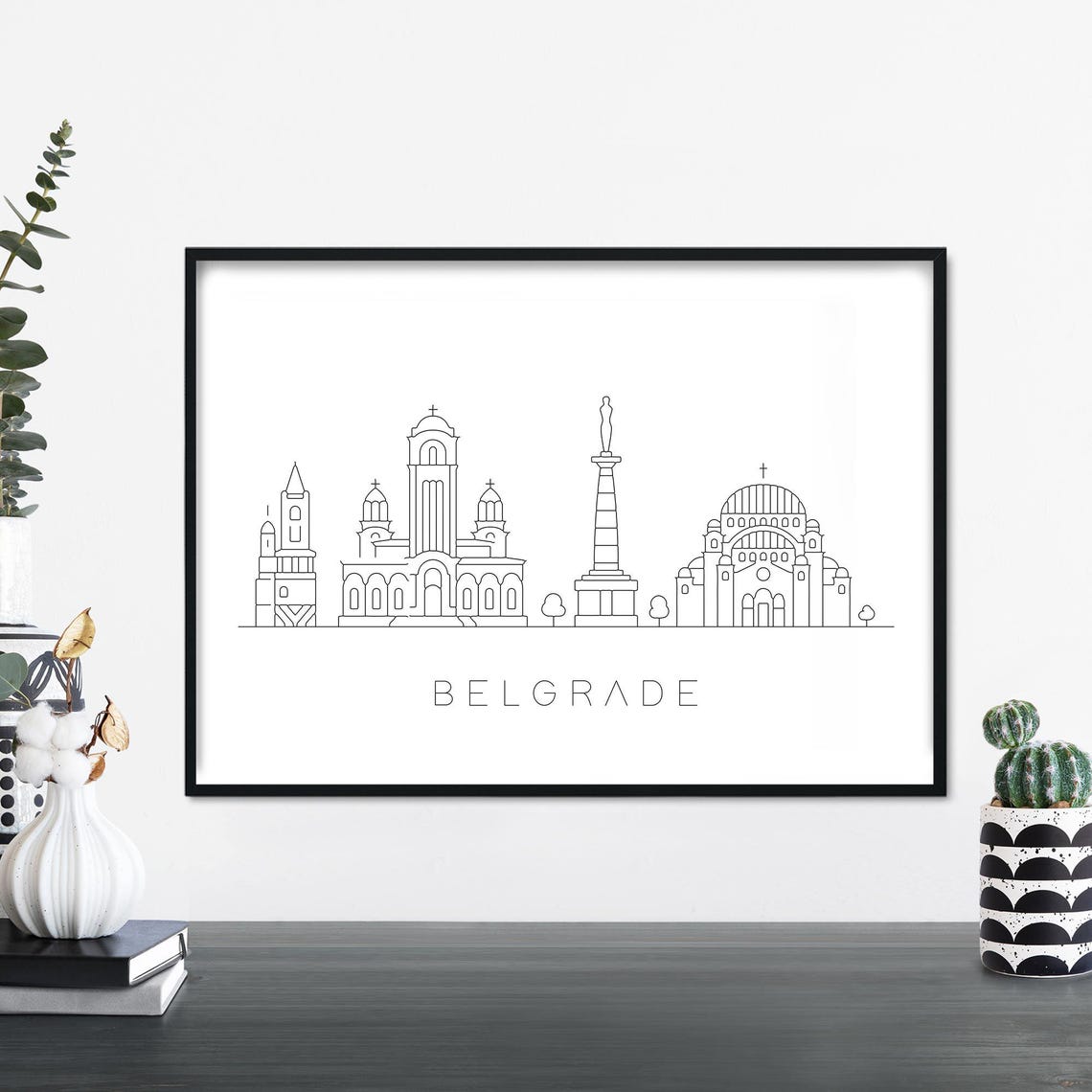 Belgrade City Skyline Linear Illustration Print Wall Art 4x6 5x7 A4 A3 A2 A1