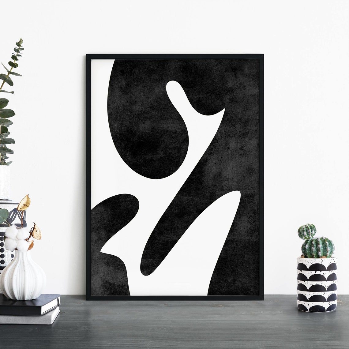 Bold Curving Black And White Boomerang Shapes Abstract Poster