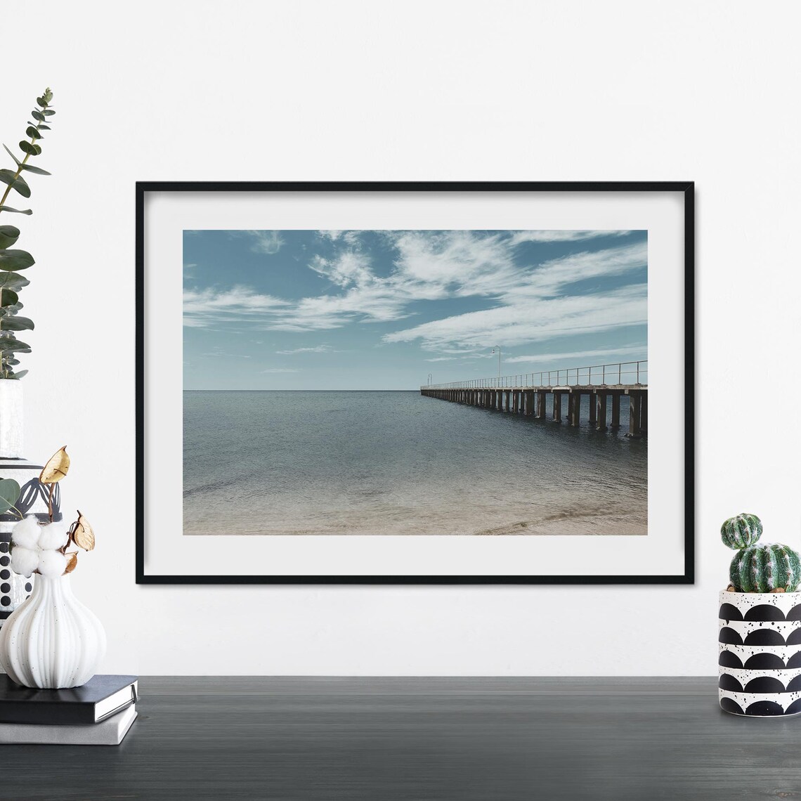 Wooden Pier Over Calm Sea Minimalist Coastal Photography Poster