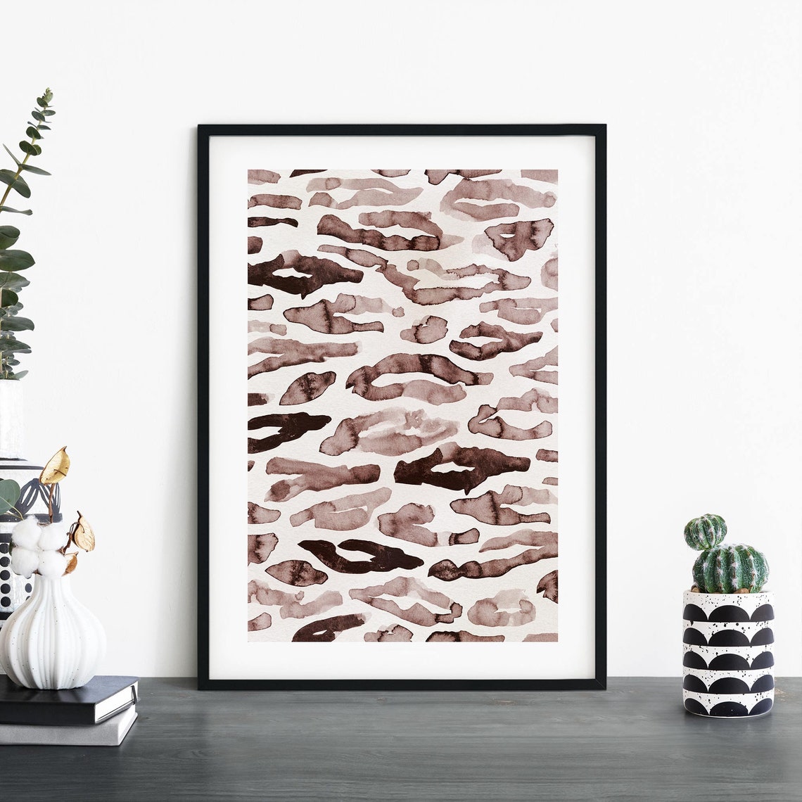 Rustic Brown Abstract Watercolor Brushstroke Pattern Decor Poster