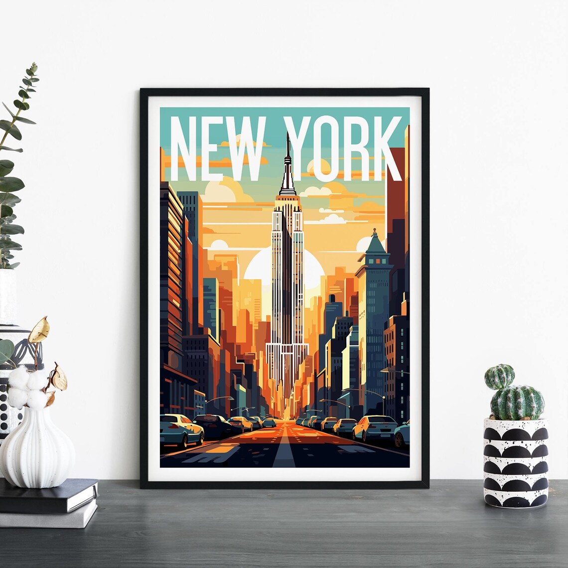 New York City Sunset Skyline With Empire State Building Travel Poster