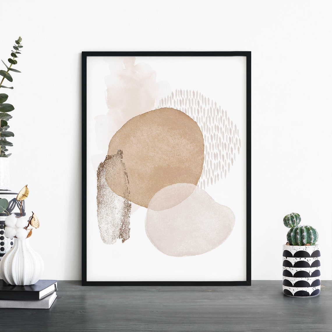 Minimalist Abstract Beige Watercolor Shapes Modern Neutral Art Poster