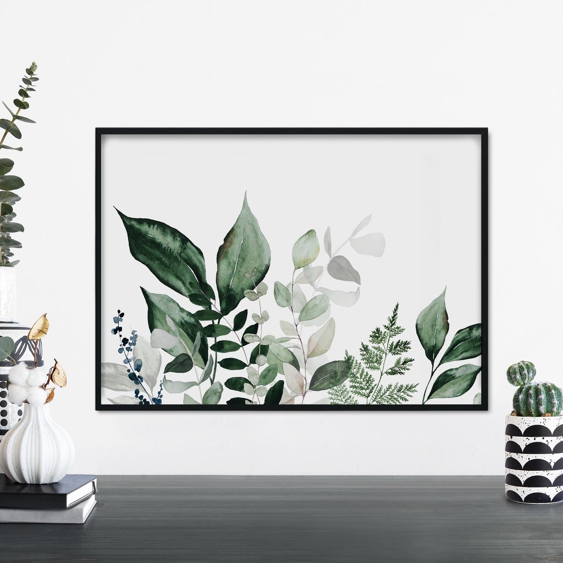 Botanical Dream No8 Horizontal Dark Green Foliage Watercolor Poster