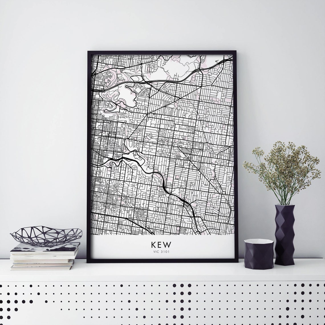 Kew Melbourne Bold Black Minimal Street Map Suburb Art Poster