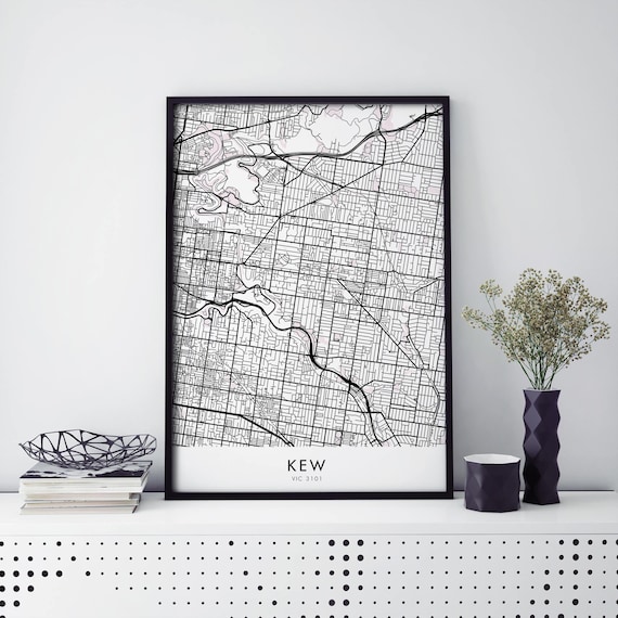 Kew Melbourne Bold Black Minimal Street Map Suburb Art Poster
