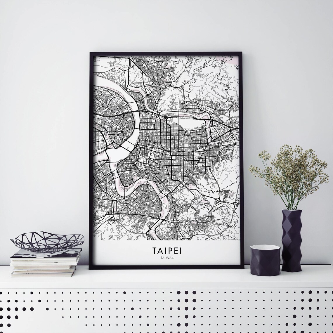 Taipei Taiwan Detailed Minimalist Urban City Map Street Plan Poster