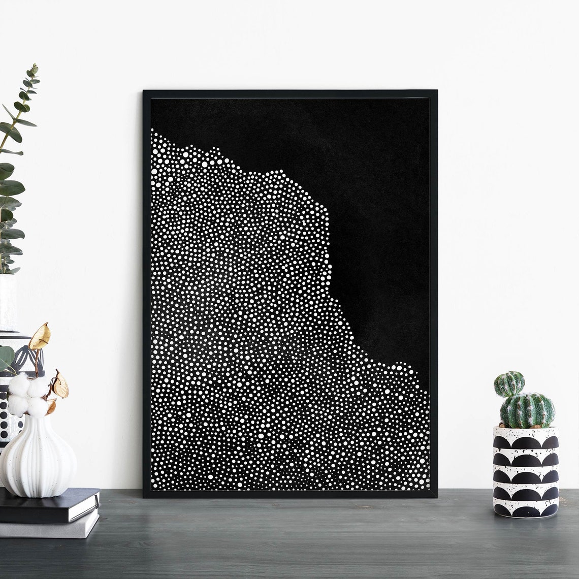 Black and White Abstract Dots Gradient Modern Decorative Art Print
