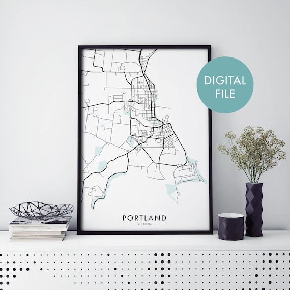Portland Victoria Australia Black Line City Map Digital File Poster