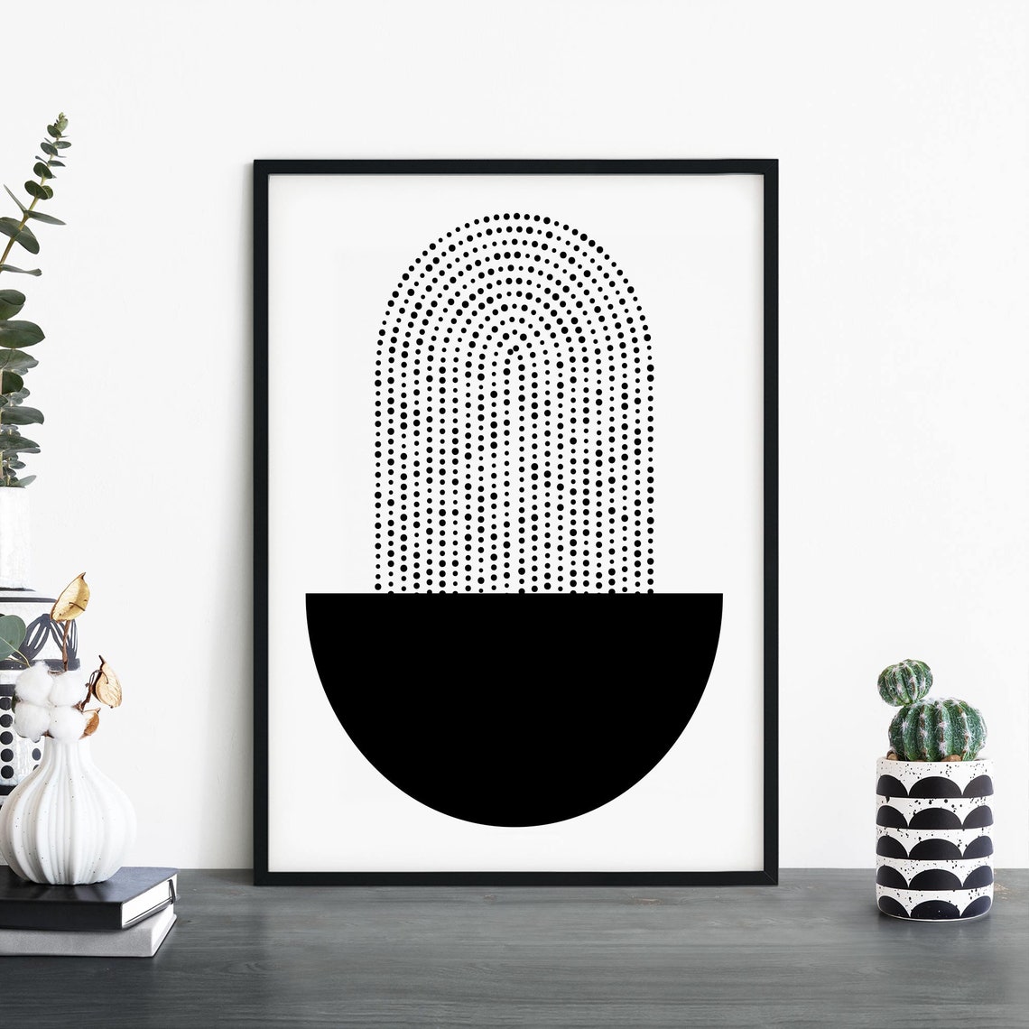 Fountain Dotted Arch Black And White Boho Abstract Decor Poster