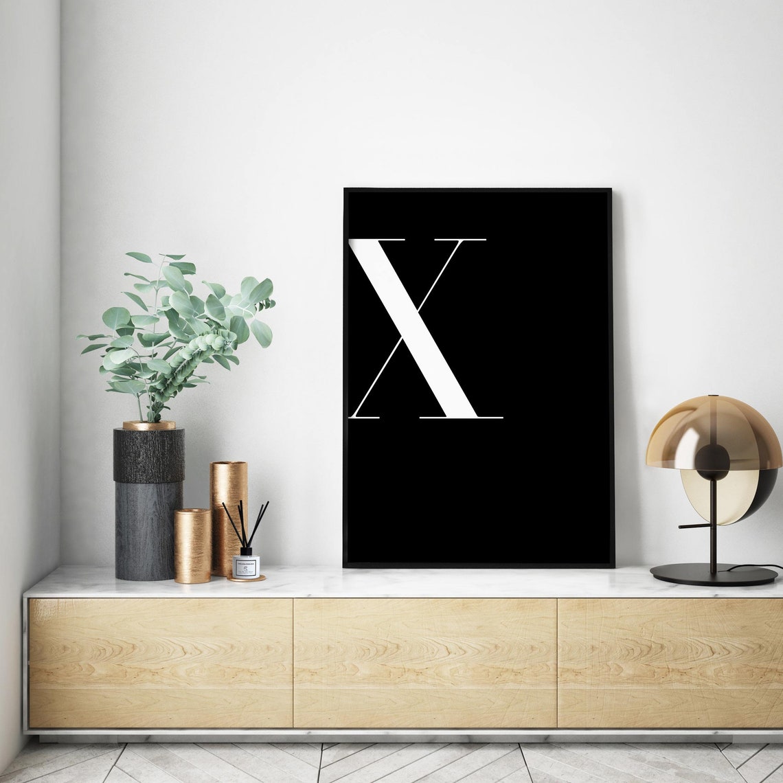 Letter X Monogram White On Black Modern Serif Typography Wall Poster