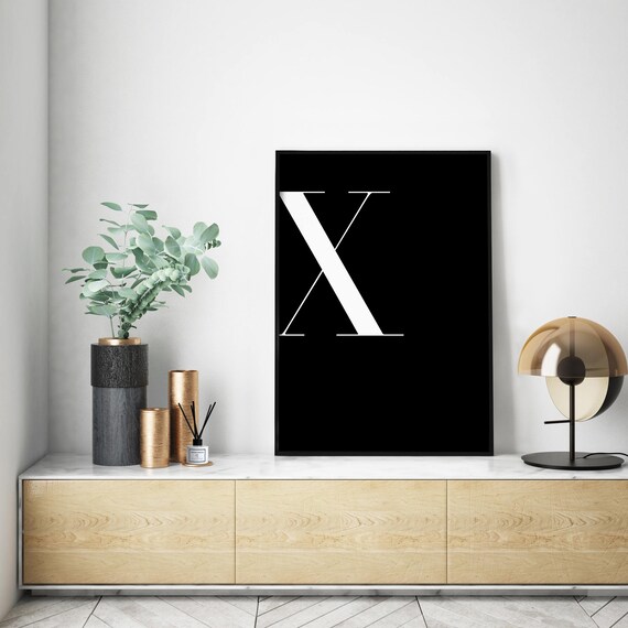 Letter X Monogram White On Black Modern Serif Typography Wall Poster