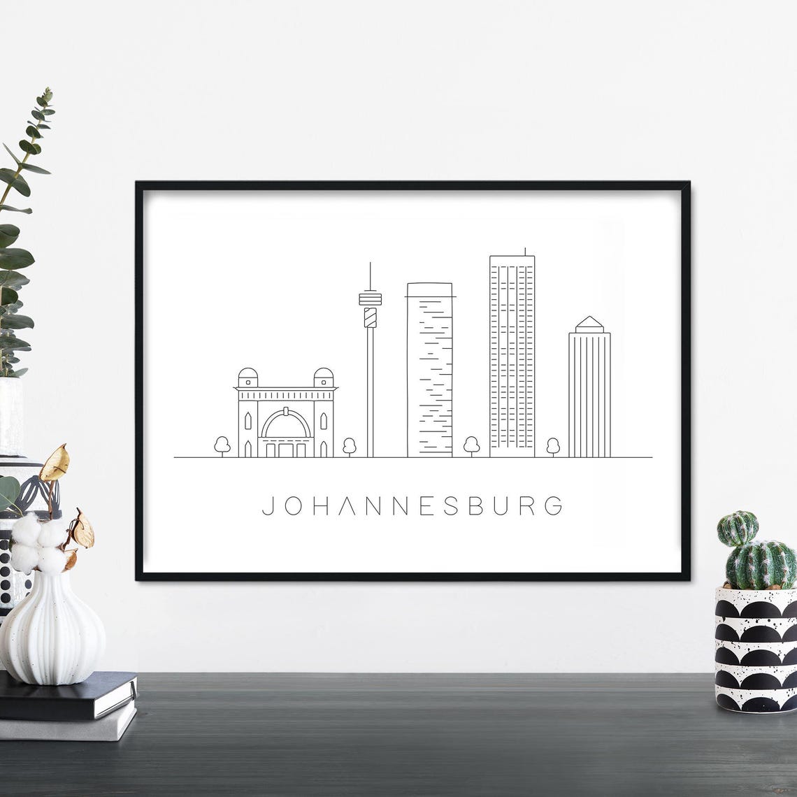 Johannesburg City Skyline Linear Illustration Print Wall Art 4x6 5x7 A4 A3 A2 A1