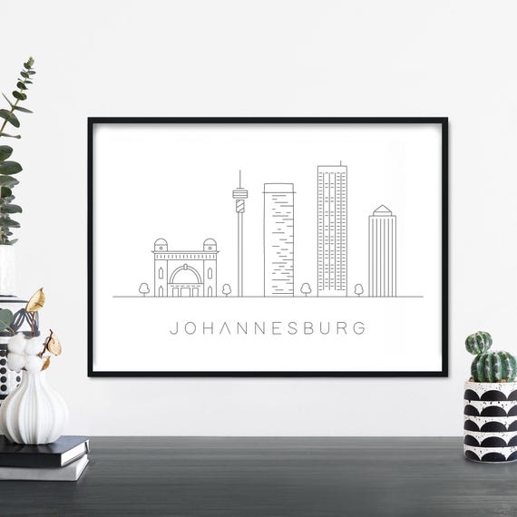 Johannesburg City Skyline Linear Illustration Print Wall Art 4x6 5x7 A4 A3 A2 A1