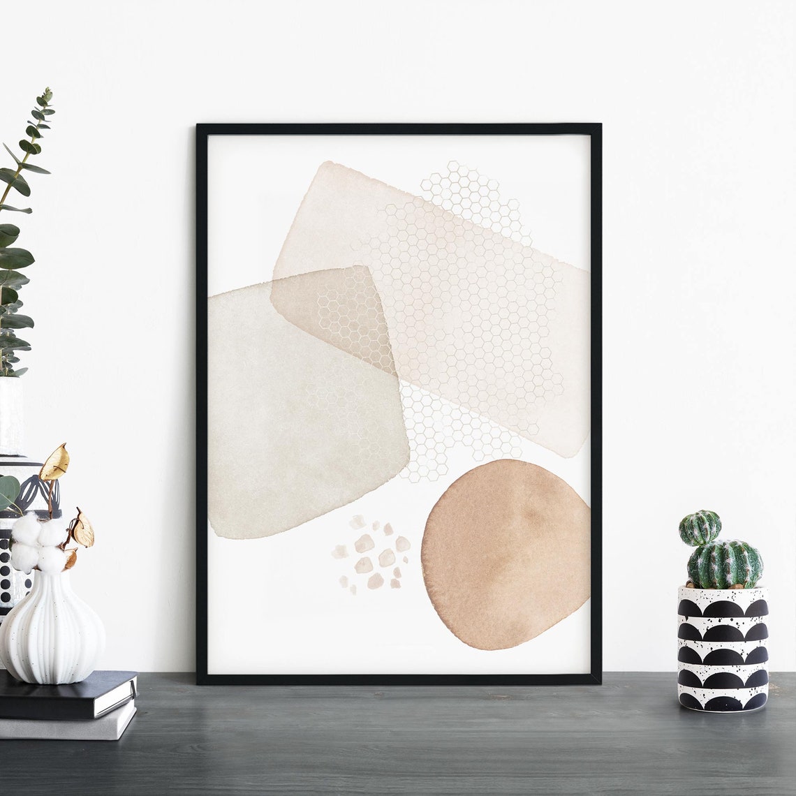 Beige Honeycomb Geometric Abstract Modern Minimalist Neutral Poster