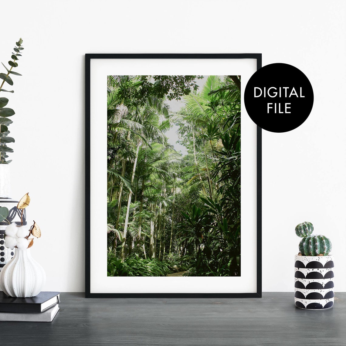 Lush Green Tropical Rainforest Digital Photography Jungle Wall Art
