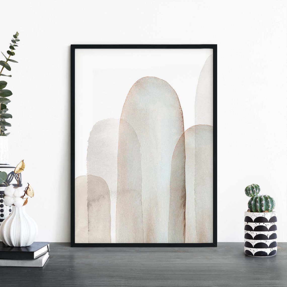 Watercolor Arch Domes Abstract Poster In Soft Beige And Taupe Tones