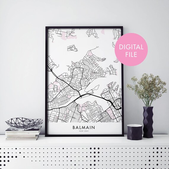 Balmain Sydney Australia Street Map Poster Minimalist Gift Art