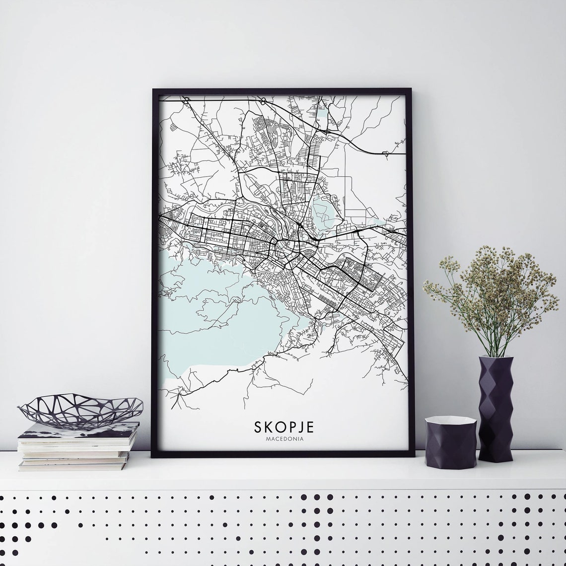 Skopje Macedonia Minimalist Street Map City Poster for Modern Homes