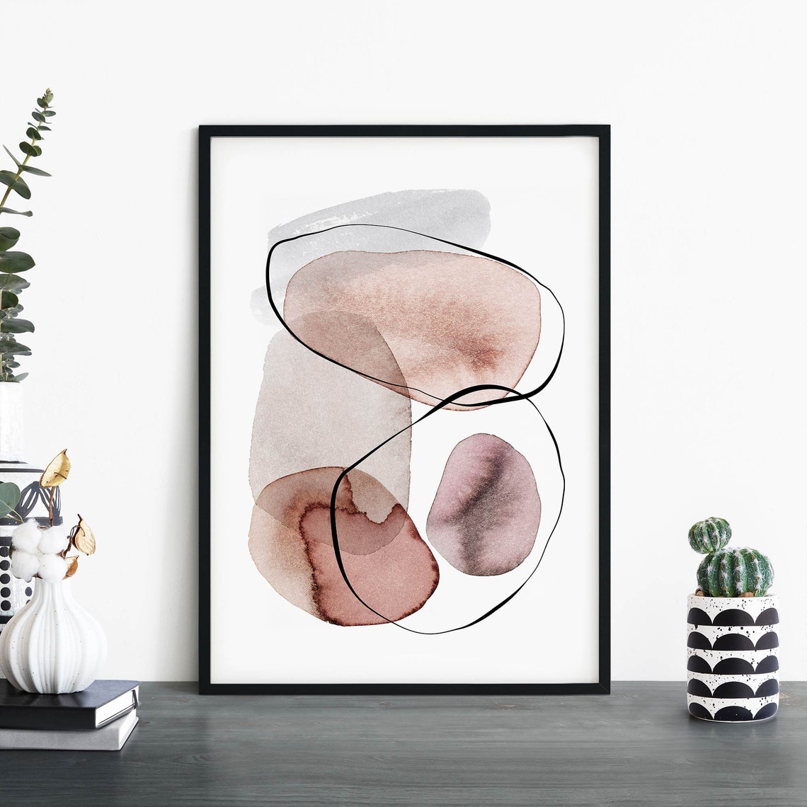 Abstract Watercolor Terracotta Rose Pebbles Modern Neutral Decor Print