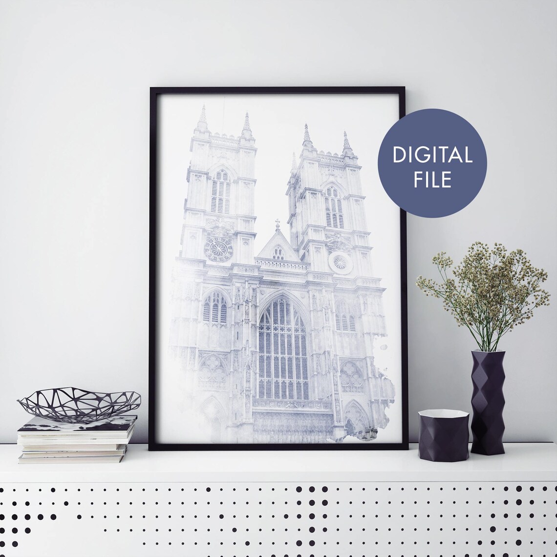 Westminster Abbey London Watercolor Landmark Poster Instant Download