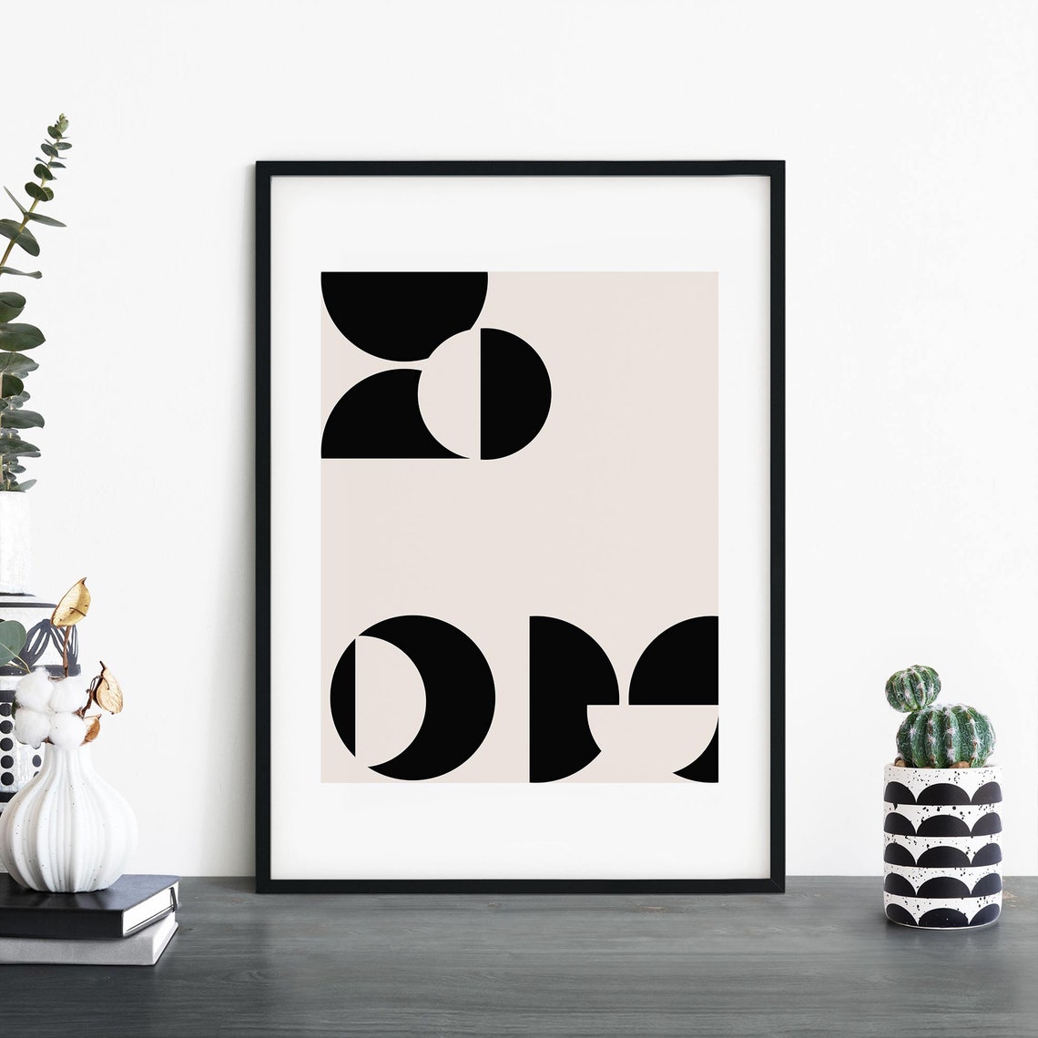 Geometric Black Crescent Moons Phases Abstract Modern Poster