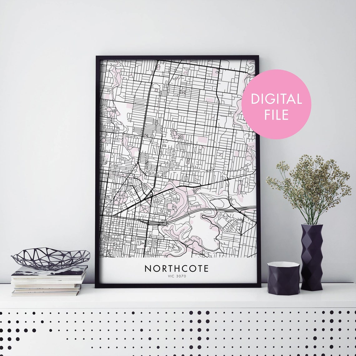 Northcote Melbourne Black And White Street Map Digital Poster