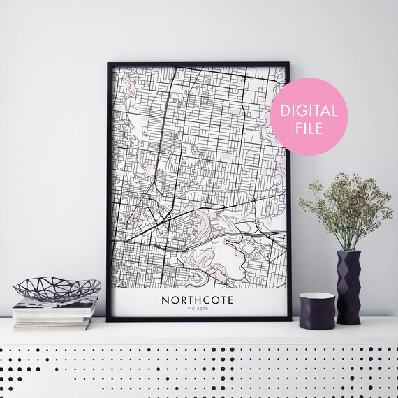 Northcote Melbourne Black And White Street Map Digital Poster