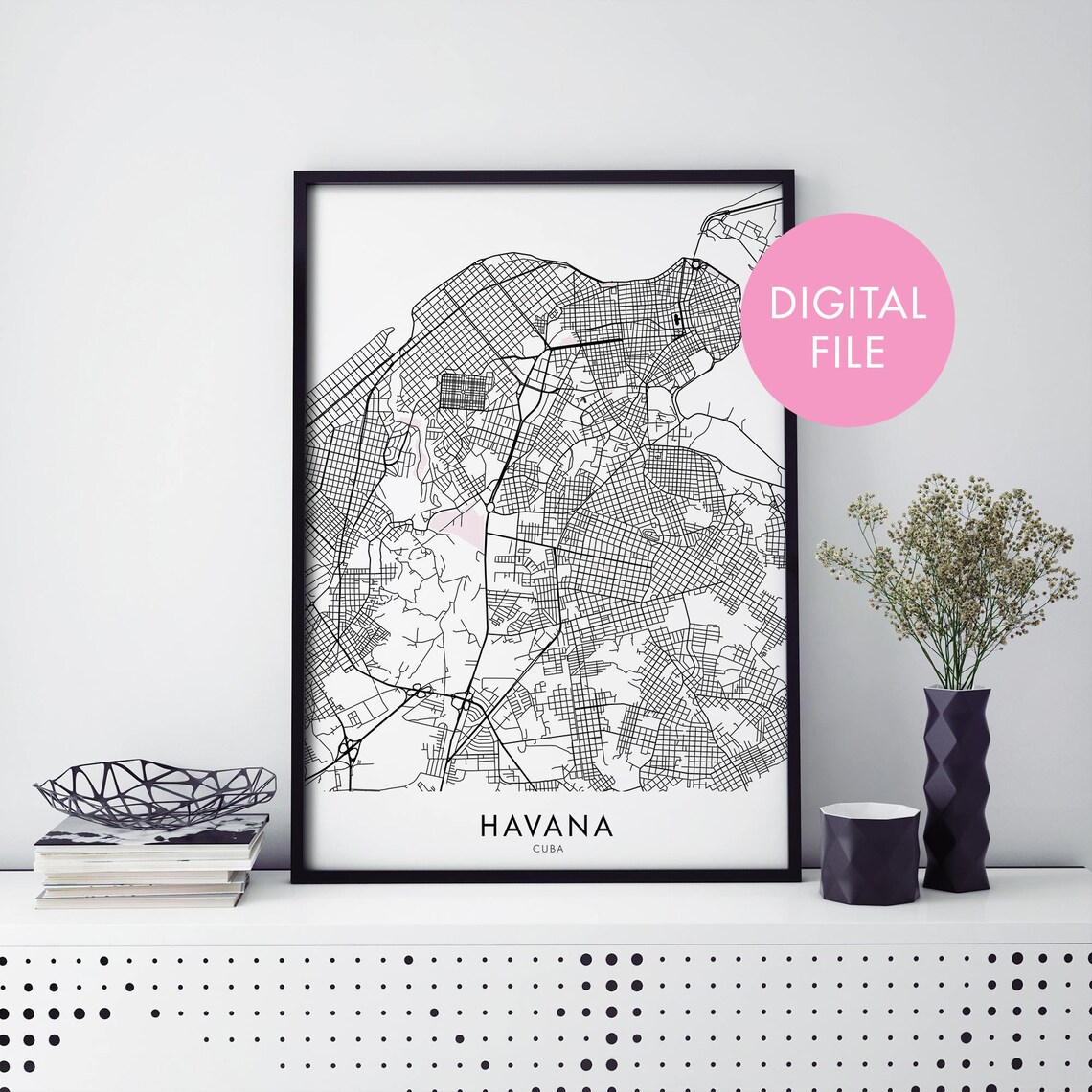 Havana Cuba City Street Map Minimalist Black And White Poster
