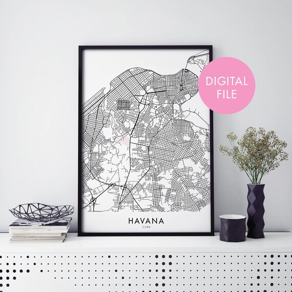 Havana Cuba City Street Map Minimalist Black And White Poster