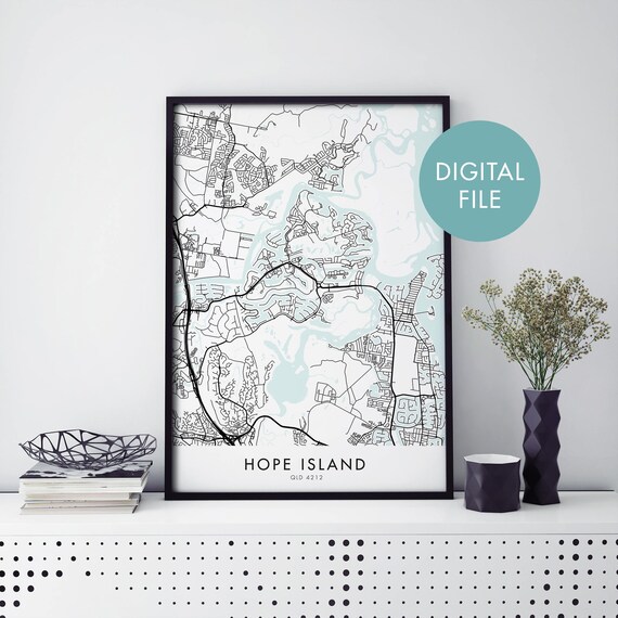 Hope Island Queensland Australia Waterway Map Decor Art Poster
