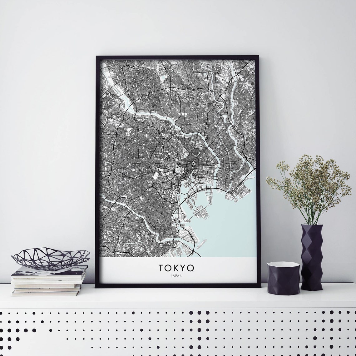Tokyo Japan Black White Monochrome Detailed City Map Street Poster
