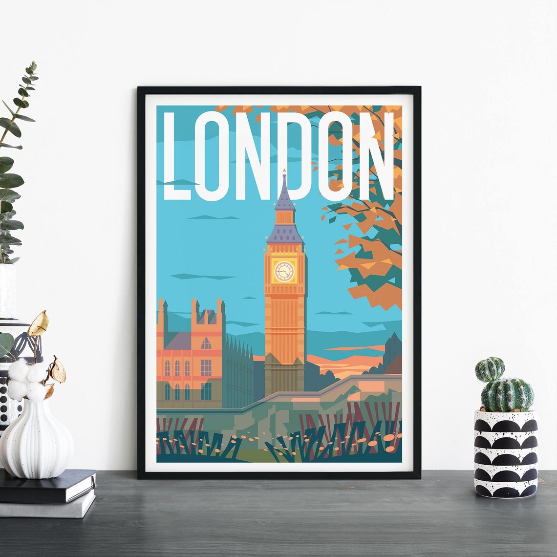 London Big Ben Autumn Illustrated City Landmark Travel Poster