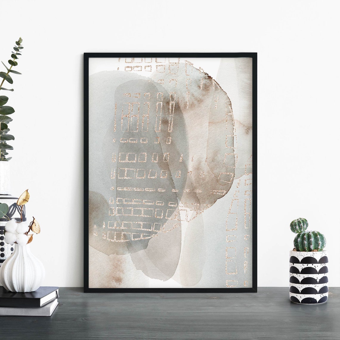 Abstract Watercolor Pebbles Poster Soft Grey Beige Minimalist Art