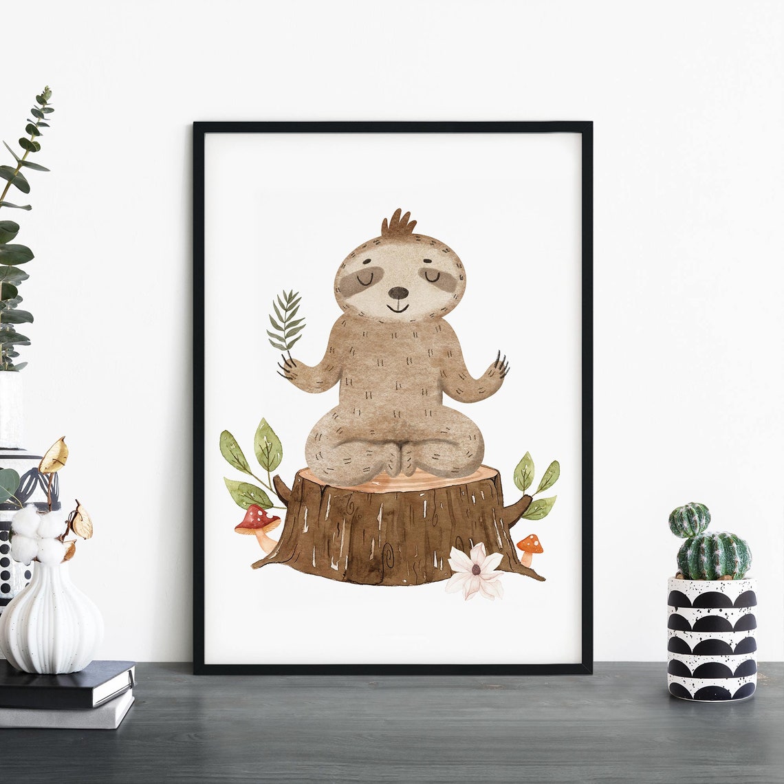 Mindfulness Sloth Poster Print Wall Art Childrens Kids Boys Girls Nursery Bedroom A4 A3 A2 A1