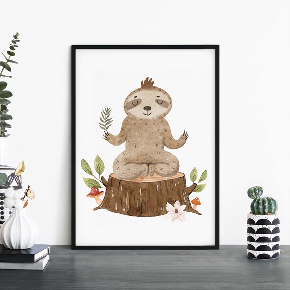 Mindfulness Sloth Poster Print Wall Art Childrens Kids Boys Girls Nursery Bedroom A4 A3 A2 A1
