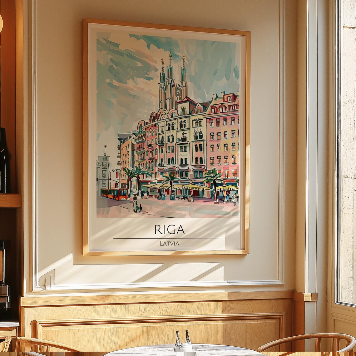 Riga Latvia Old Town Cathedral Towers Square Illustrated Travel Poster