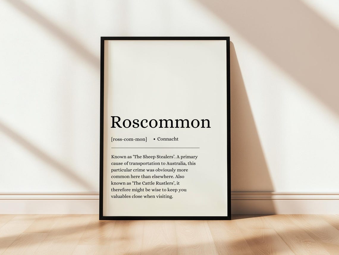 Roscommon Irish County Dictionary Definition Funny Connacht Poster