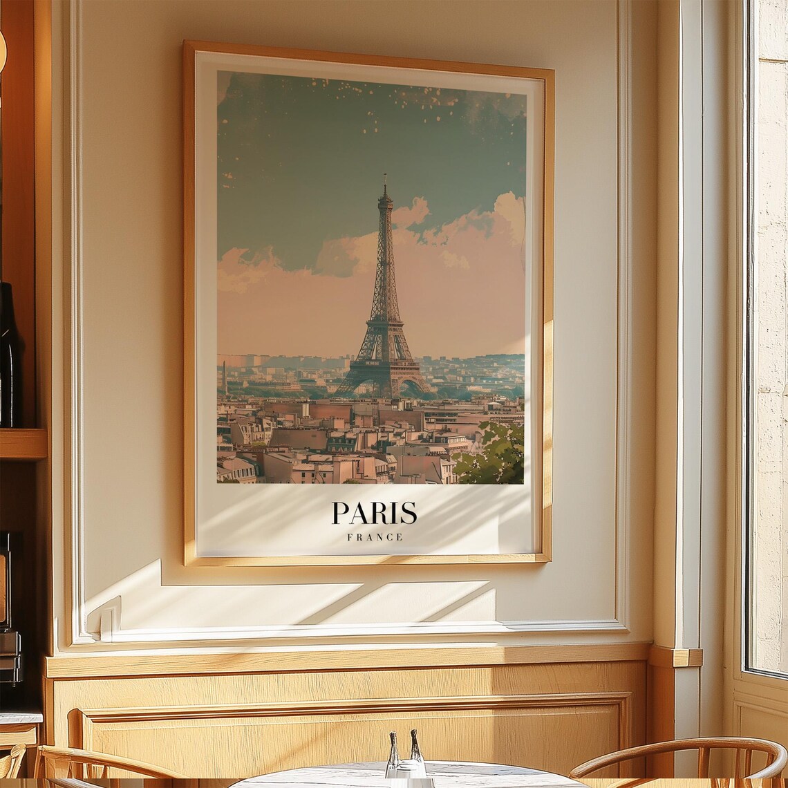 Paris Eiffel Tower Sunset Skyline Vintage France City Travel Poster