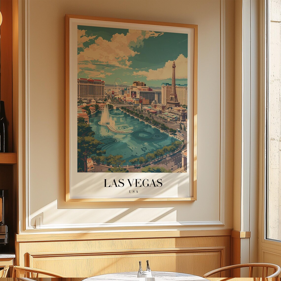 Las Vegas USA Vintage Travel Poster Fountains and Strip Landmarks