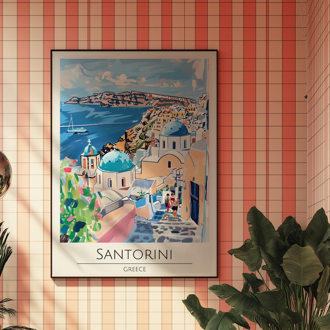 Santorini Greece Blue Domes Vintage Island Travel Poster Gift