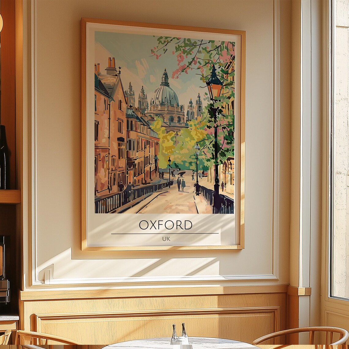 Oxford UK Vintage Travel Poster Historic Street and Domed Building