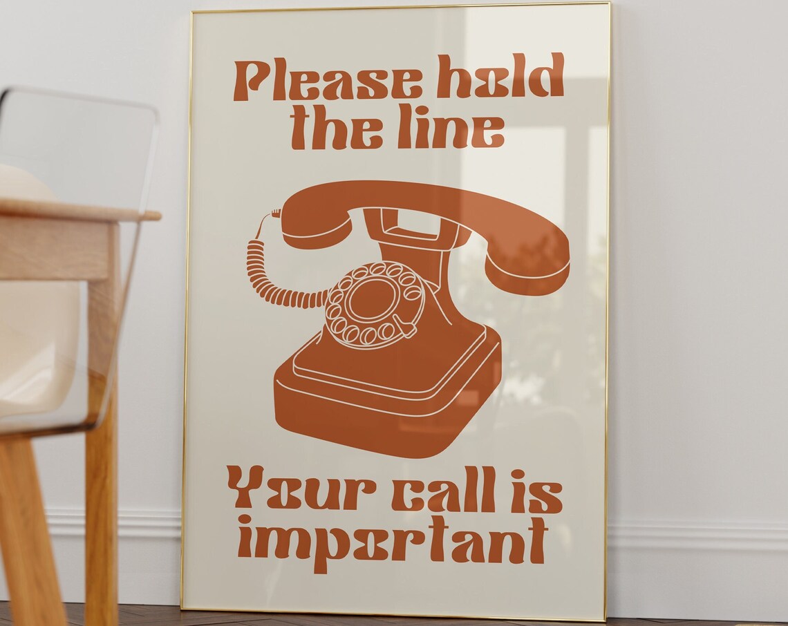 Please Hold The Line Retro Telephone 70s Style Fun Phone Art Poster