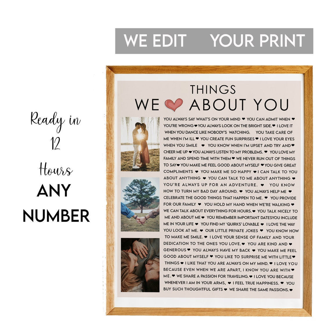 Custom Things We Love About You Photo Collage Anniversary Gift Poster