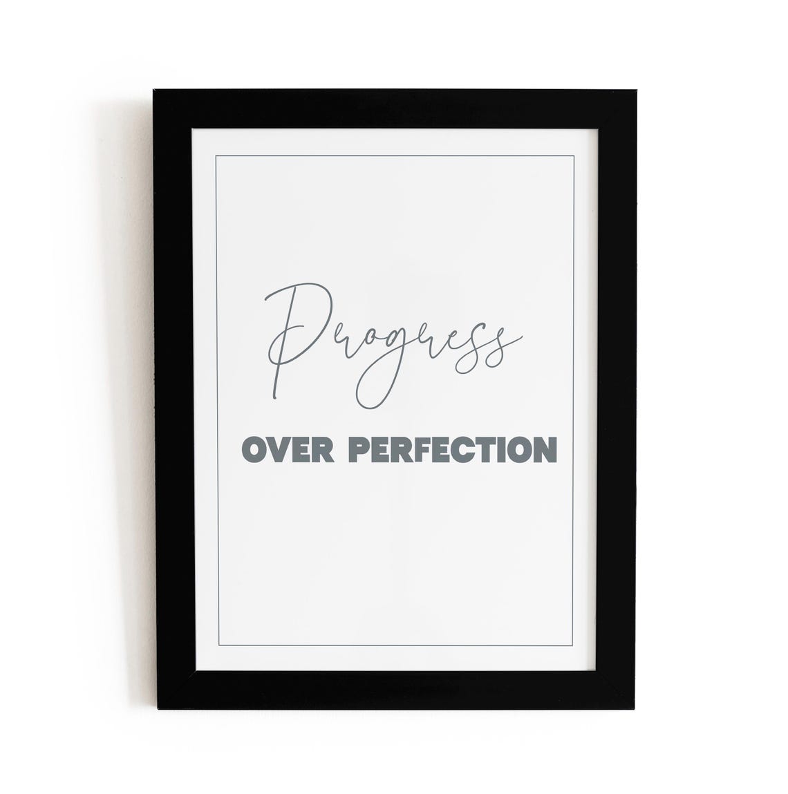 Progress Over Perfection Script Typography Minimalist Office Poster
