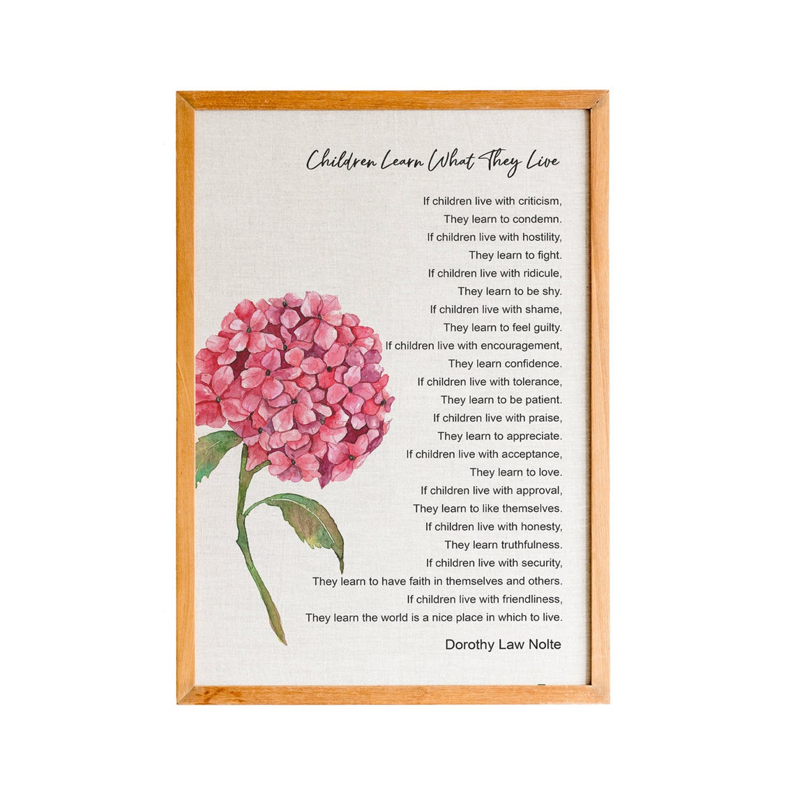 Dorothy Law Nolte Children Learn What They Live Poem Hydrangea Poster