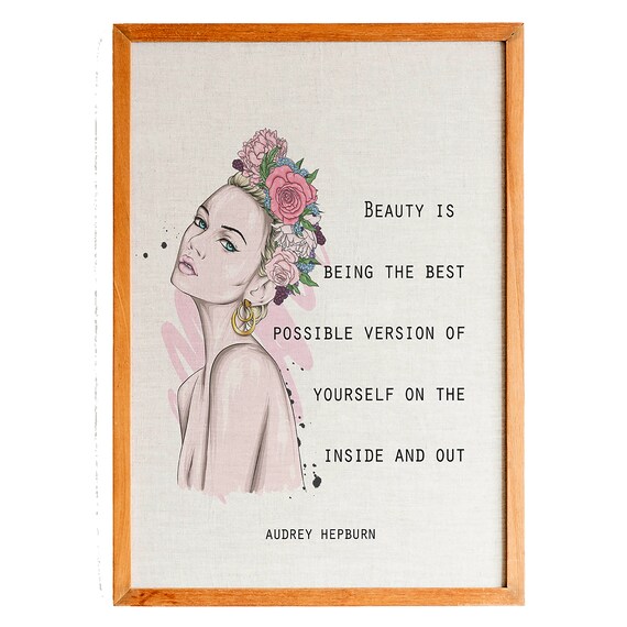 Audrey Hepburn Beauty Best Version Yourself Floral Woman Quote Poster