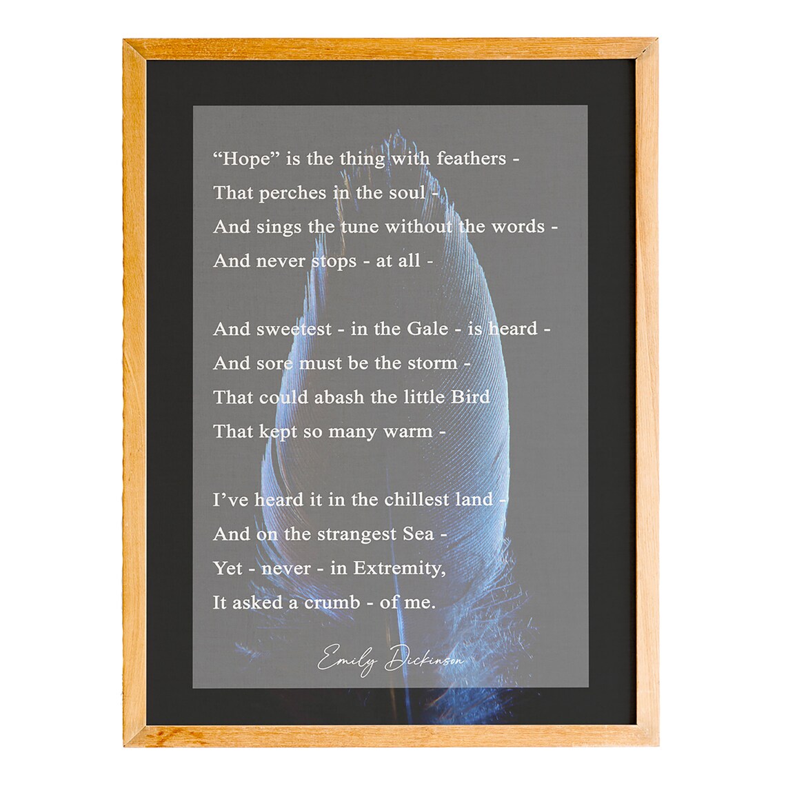 Emily Dickinson Hope Is The Thing With Feathers Blue Feather Poem Poster
