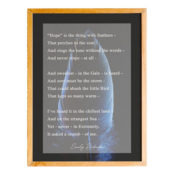 Emily Dickinson Hope Is The Thing With Feathers Blue Feather Poem Poster