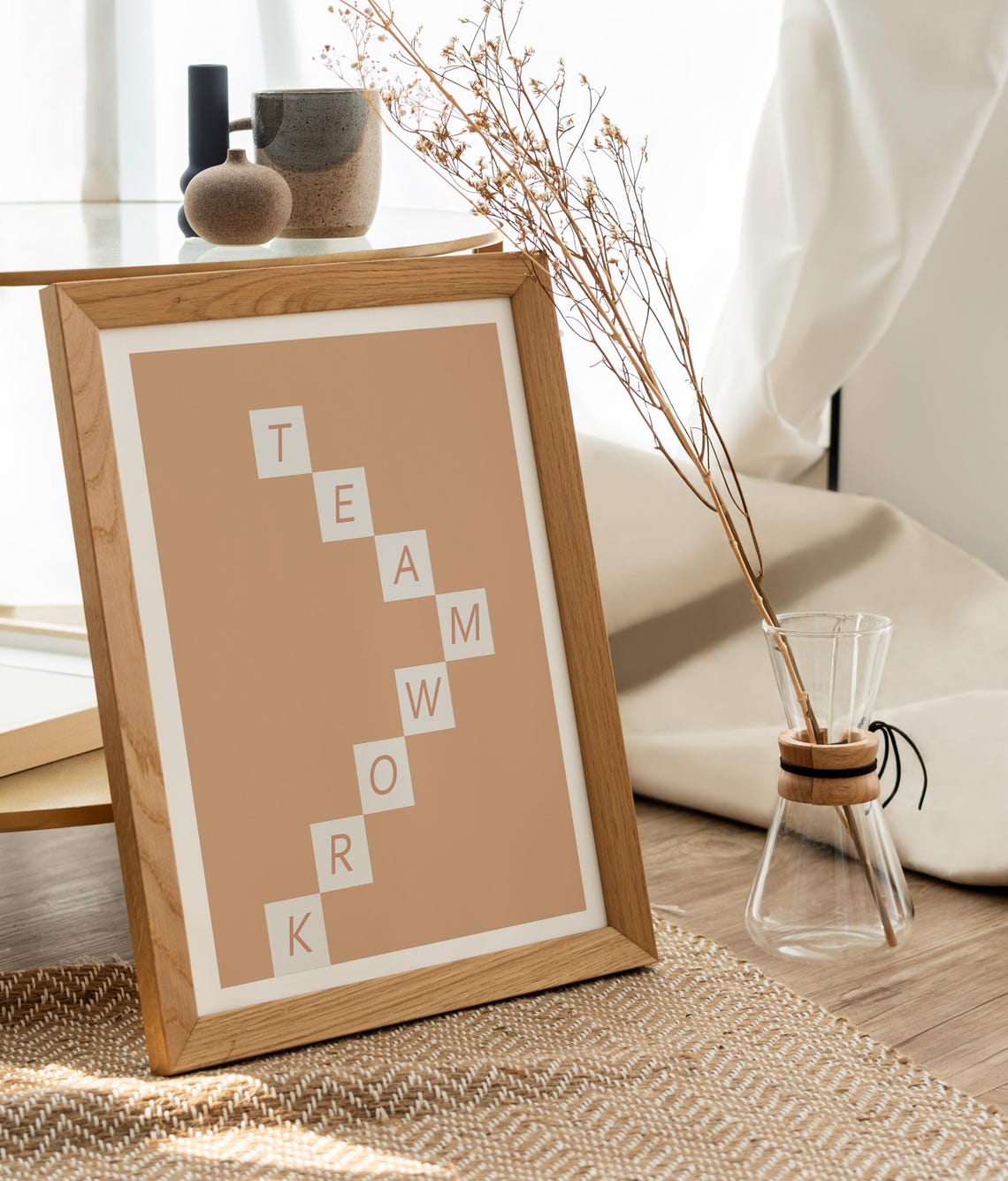 Teamwork Scrabble Tile Letter Diagonal Minimalist Office Poster - Image 2