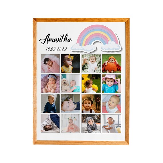 Personalized Baby First Year Rainbow Photo Collage Birthday Gift Poster
